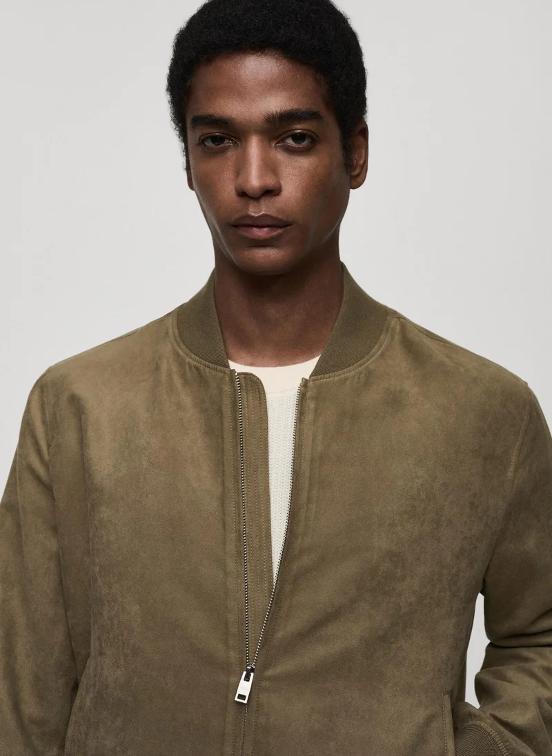 Mango Man Suede-Effect Bomber Jacket