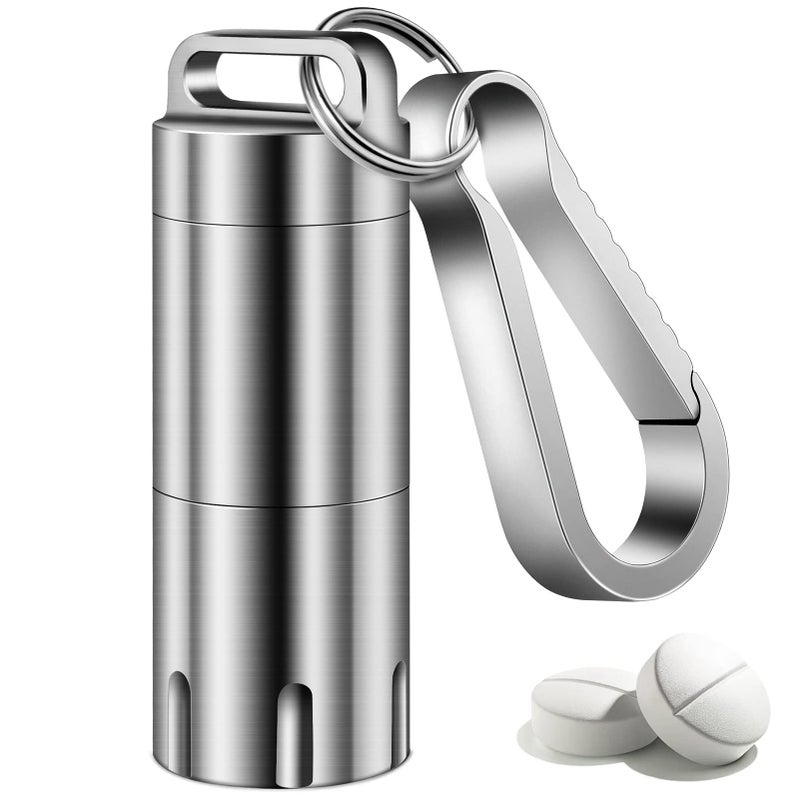 TISUR Titanium Small Pill Holder Keychain Portable Pill Case Waterproof Pocket Pill Box Container Carrier to Hold Pills Vitamins Fish Oil Supplements