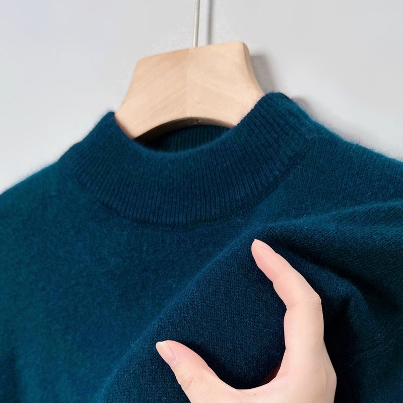 9 colors optional] semi-high collar solid color sweater mens round neck sweater casual fashion base shirt young and middle-aged simple Half-high collar ha blue