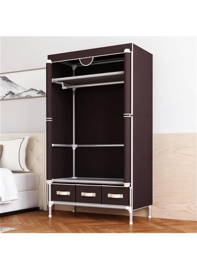 هوكور HOOKOR Portable Wardrobe, Wardrobe Closet, with Hanging Rack Fabric Storage Organizer,Wardrobe with Three Drawer Boxes Durable and Easy to Assemble-90 x 45 x 172cm. (dark coffee) - Image 1