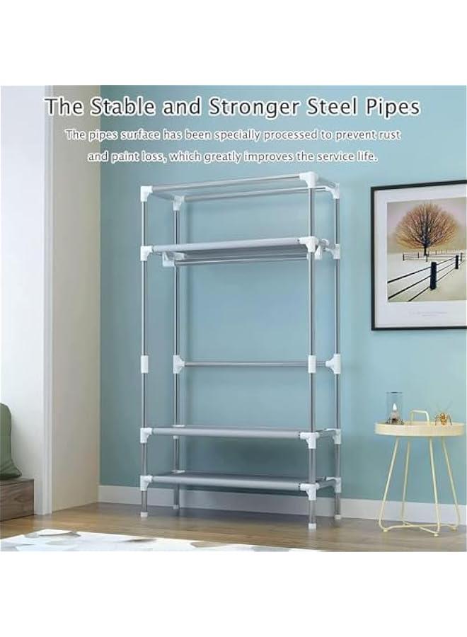 هوكور HOOKOR Portable Wardrobe, Wardrobe Closet, with Hanging Rack Fabric Storage Organizer,Wardrobe with Three Drawer Boxes Durable and Easy to Assemble-90 x 45 x 172cm. (dark coffee) - Image 3