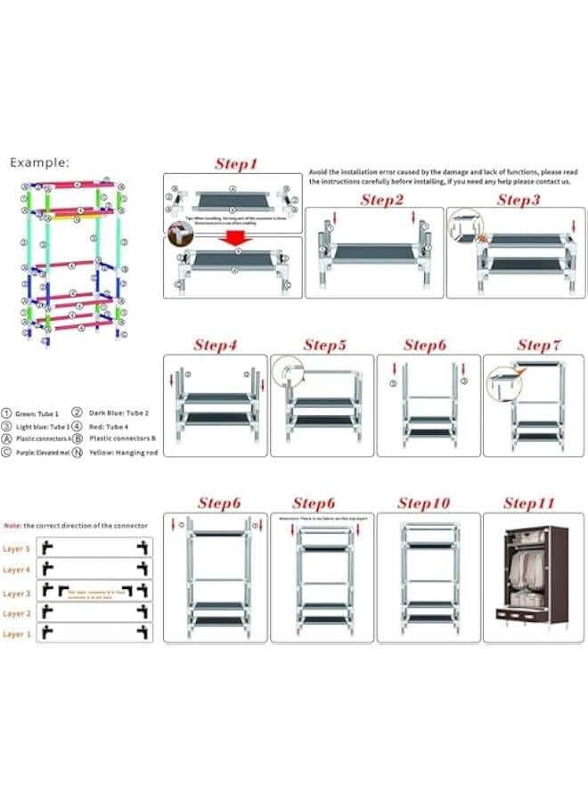 هوكور HOOKOR Portable Wardrobe, Wardrobe Closet, with Hanging Rack Fabric Storage Organizer,Wardrobe with Three Drawer Boxes Durable and Easy to Assemble-90 x 45 x 172cm. (dark coffee) - Image 4