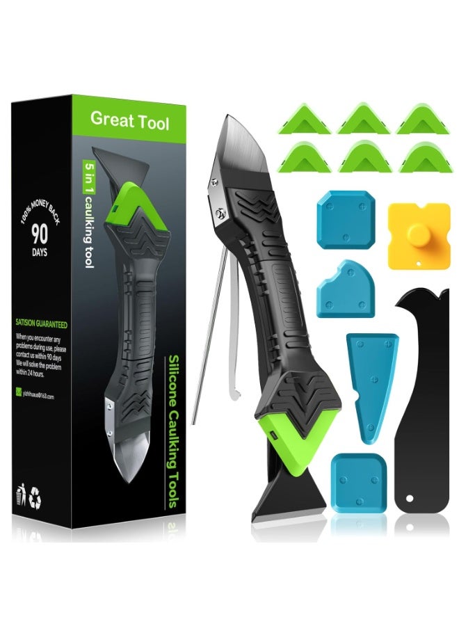 كيلا أداة السد 5 في 1 أداة إزالة الجص السيليكوني أداة تشطيب مانع التسرب مع مكشطة الجص، 6 وسادات سيليكون قابلة للتبديل، مكشطة بقايا المواد اللاصقة مجموعة أدوات إصلاح اللحامات للمطبخ والحمام - Image 1