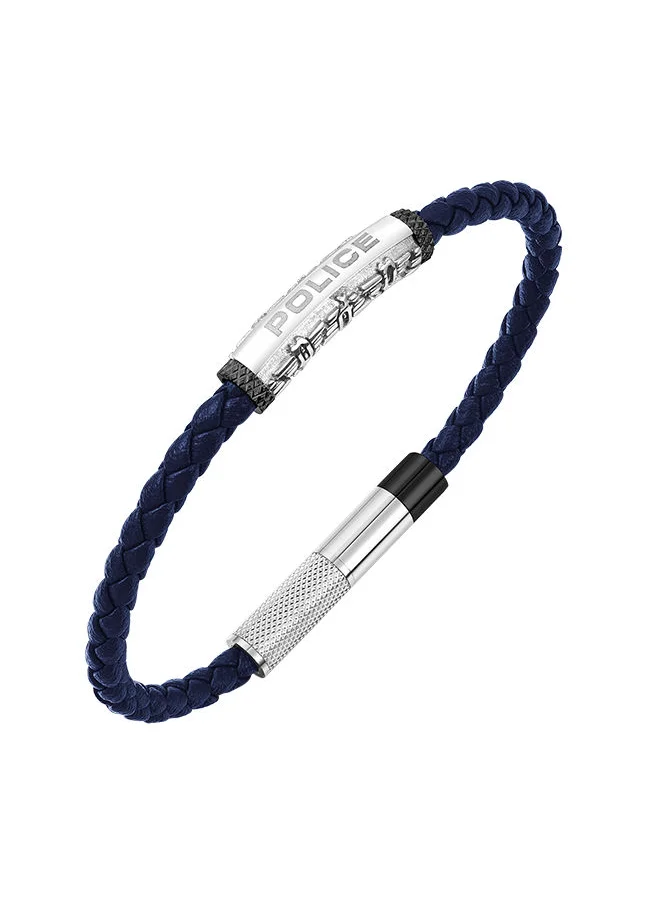 POLICE Warren Blue Leather With Stainless Steel Wing Logo Gents BraceletPEAGB0033602
