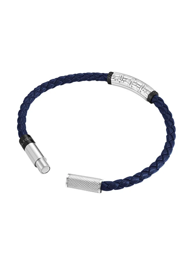 بوليس Warren Blue Leather With Stainless Steel Wing Logo Gents BraceletPEAGB0033602