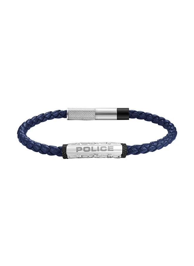 POLICE Warren Blue Leather With Stainless Steel Wing Logo Gents BraceletPEAGB0033602