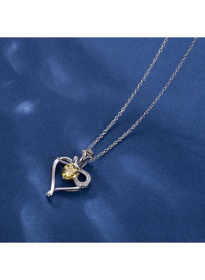 NINAMAID Birthstone Necklaces For Women 925 Sterling Silver Heart Necklace With Rose Flower Necklace Chain Jewelry For Women Mom Sister - Image 3