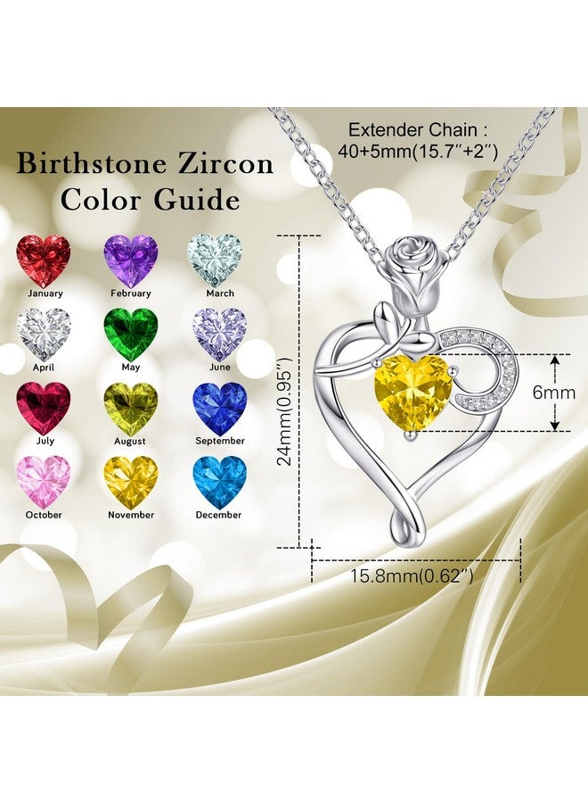NINAMAID Birthstone Necklaces For Women 925 Sterling Silver Heart Necklace With Rose Flower Necklace Chain Jewelry For Women Mom Sister - Image 2