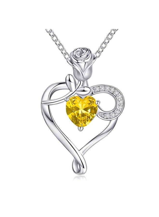 NINAMAID Birthstone Necklaces For Women 925 Sterling Silver Heart Necklace With Rose Flower Necklace Chain Jewelry For Women Mom Sister - Image 1