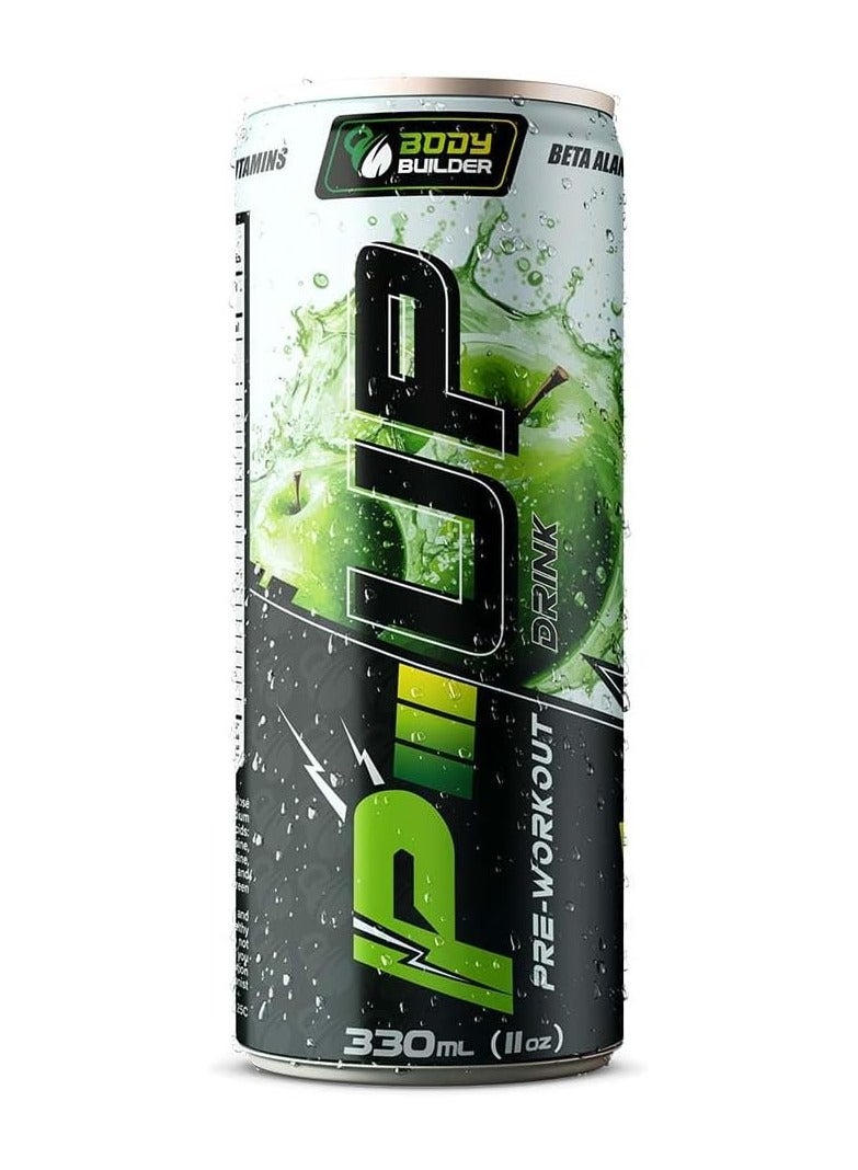 Body Builder Body Builder P-up Pre-Workout Drink - Apple Flavor - 330 ML - Sugar-Free, EAA-Enriched -Energy-Booster-10 Kcal per Serving - Contains Citrulline, Beta-Alanine, Taurine & Caffeine (6 PCS, Apple)  - Image 1