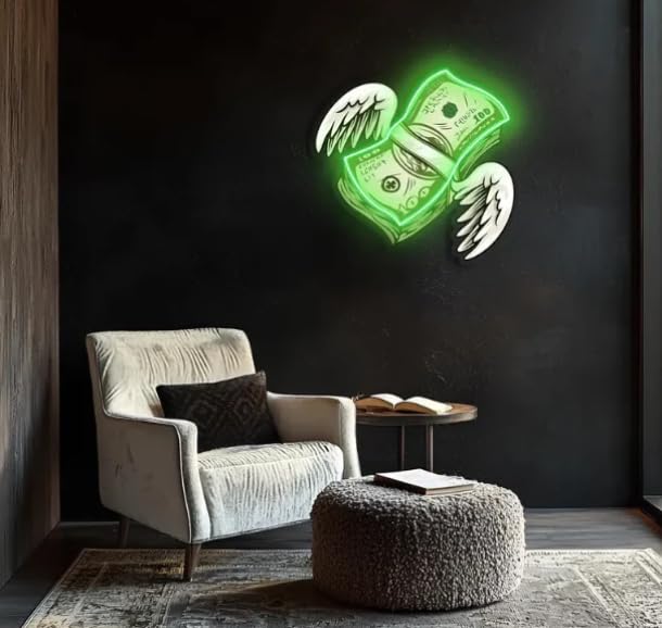 BUBBLE BEE WAFFLES & TEA UV Printed Money Neon Sign Acrylic Decorative Signage 24x24 Inches Home Kitchen Decor  - Image 1
