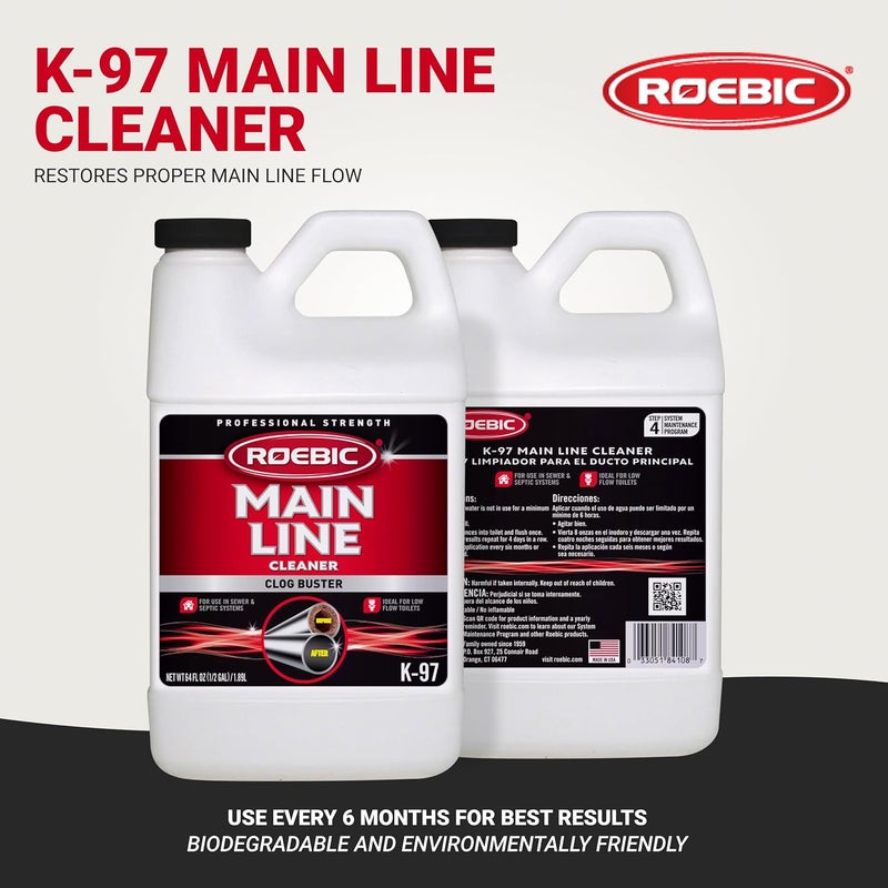 Roebic K-97 Liquid Main Line Cleaner with Bacteria Enzymes, Eliminates Organic Buildup in Sewer/Septic System and Protects from Clogs, Safe for Bathroom Toilet, 64 fl oz - Image 2