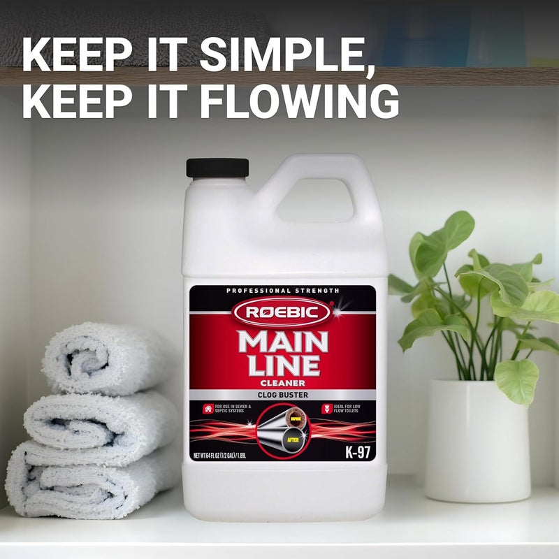 Roebic K-97 Liquid Main Line Cleaner with Bacteria Enzymes, Eliminates Organic Buildup in Sewer/Septic System and Protects from Clogs, Safe for Bathroom Toilet, 64 fl oz - Image 5