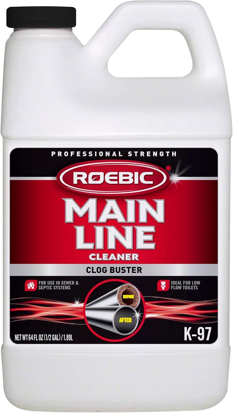 Roebic K-97 Liquid Main Line Cleaner with Bacteria Enzymes, Eliminates Organic Buildup in Sewer/Septic System and Protects from Clogs, Safe for Bathroom Toilet, 64 fl oz - Image 1