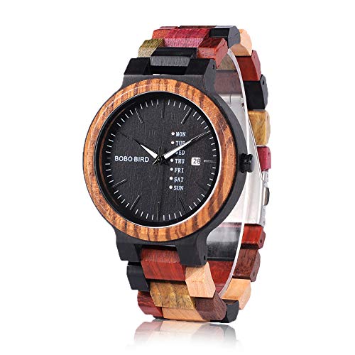 BOBO BIRD Natural Wood Watch Colorful Mens Wooden Watches Week & Date Display Japanese Quartz Movement Chronograph Unique Wristwatch for Men - Image 1