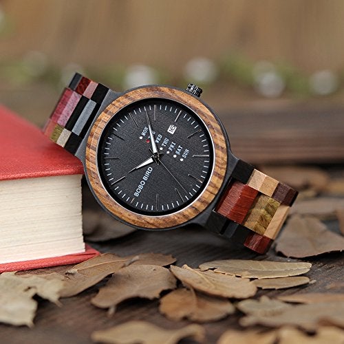 BOBO BIRD Natural Wood Watch Colorful Mens Wooden Watches Week & Date Display Japanese Quartz Movement Chronograph Unique Wristwatch for Men - Image 2