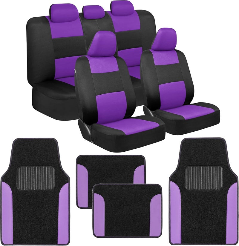 BDK PolyPro Purple Car Seat Covers Full Set with 4-Piece Car Floor Mats - Two-Tone - Image 1