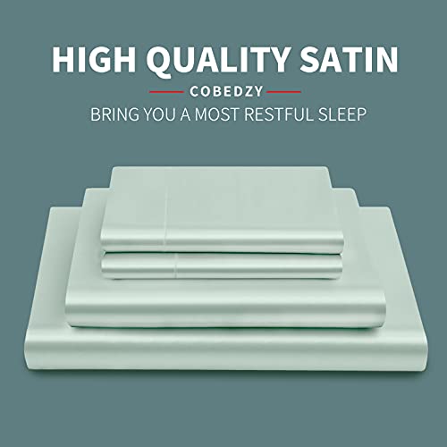 Cobedzy 4 Pcs Mint Green Satin Sheets Full Size Silky Satin Bedding Sheets Set with 1 Deep Pocket Fitted Sheet, 1 Flat Sheet, 2 Pillowcases - Image 2