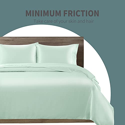 Cobedzy 4 Pcs Mint Green Satin Sheets Full Size Silky Satin Bedding Sheets Set with 1 Deep Pocket Fitted Sheet, 1 Flat Sheet, 2 Pillowcases - Image 4