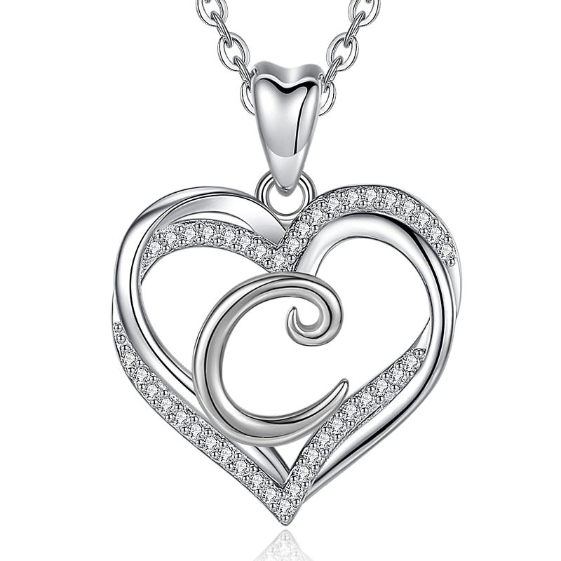 INFUSEU C Initial Necklace for Women Letter Jewelry Teen Adolescent Teenager Youngagers Young Heart Pendant Love Gifts Ideas for Girlfriend Birthday Female Trendy Stuff Unique - Image 1