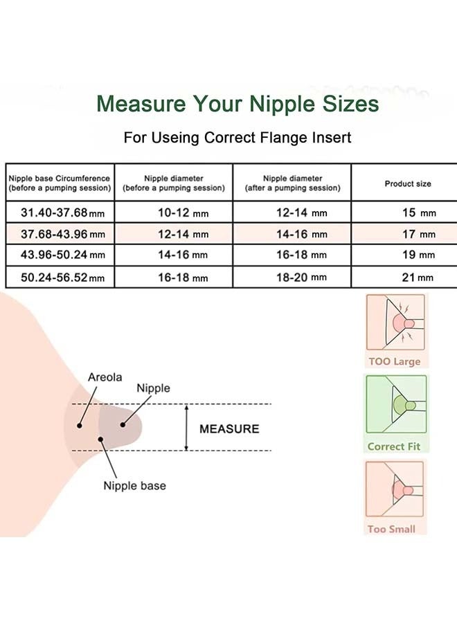 لكارموم 10 عبوات من حشوات شفة مضخة حليب الثدي مقاس 13/15/17/19/19/21 مم متوافقة مع مضخة الثدي القابلة للارتداء S9/S10/S12، تصغير نفق 24 مم إلى مقاسات أخرى - Image 3