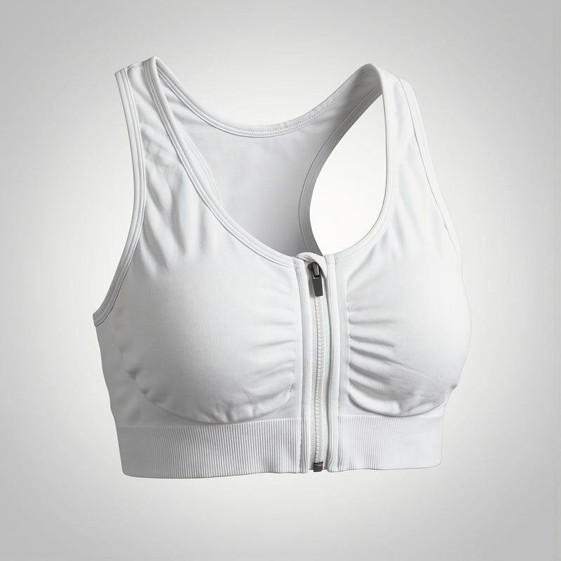 Sports Bra Front Zipper Seamless No Underwire Shockproof Running Yoga Workout Top XL Beige - Image 3