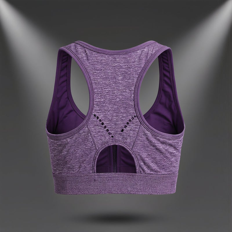 Sports Bra Front Zipper Seamless No Underwire Shockproof Running Yoga Workout Top XL Beige - Image 4