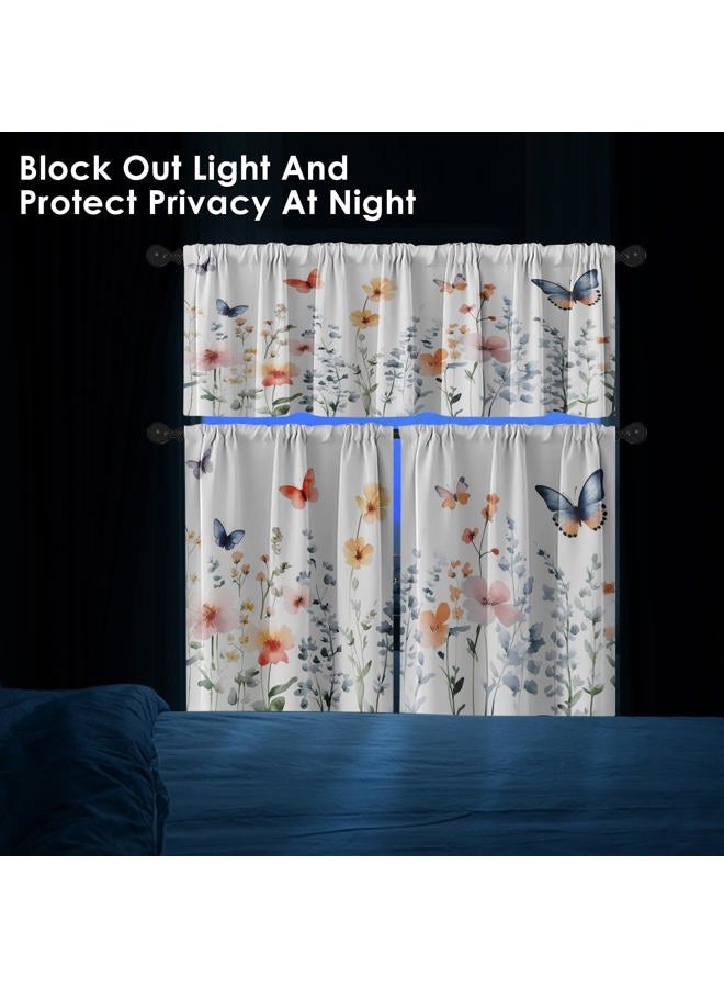 Tayney Spring Wildflower Flower Kitchen Window Curtains Valance and Tier Set 36 Inch, Butterflies Blooms Rod Pocket Short Tier Curtain for Bathroom, Watercolor Small Cafe Drapes for Kitchen Decor - Image 3