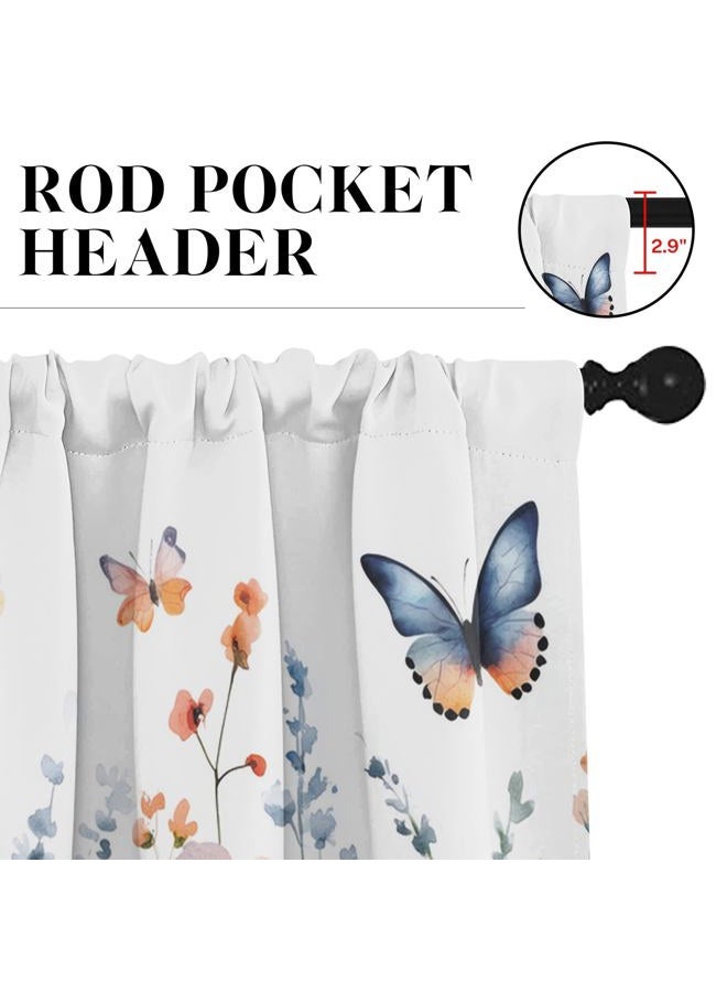 Tayney Spring Wildflower Flower Kitchen Window Curtains Valance and Tier Set 36 Inch, Butterflies Blooms Rod Pocket Short Tier Curtain for Bathroom, Watercolor Small Cafe Drapes for Kitchen Decor - Image 5