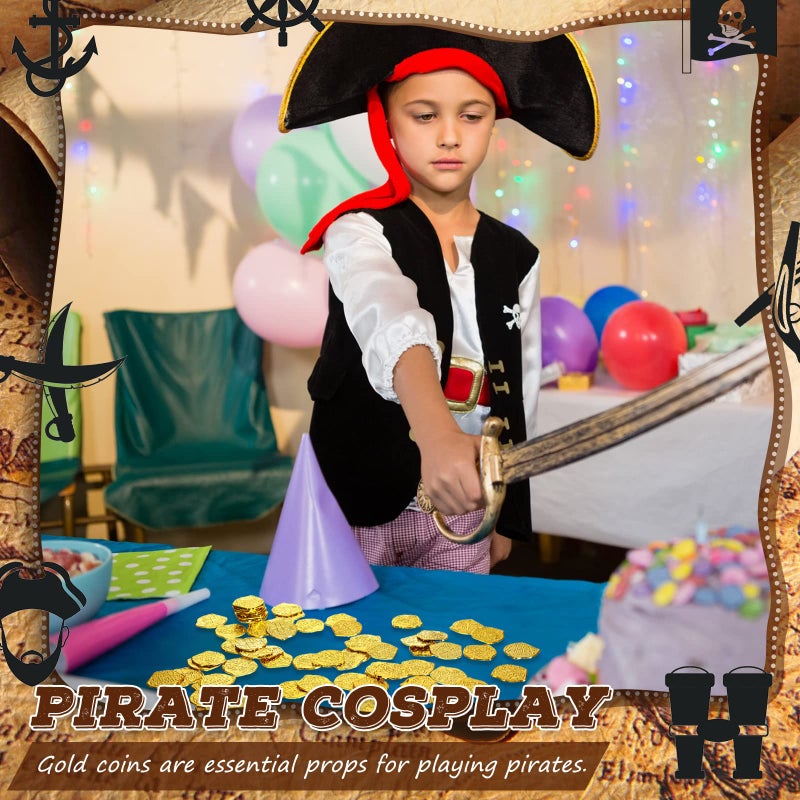 Hanaive 100 Pcs Pirate Coins Plastic Kids Fake Play Coins Replica Spanish Doubloons for Pirate Party Treasure Chest Board Games Tokens Toys Cosplay St. Patrick's(Gold) - Image 4