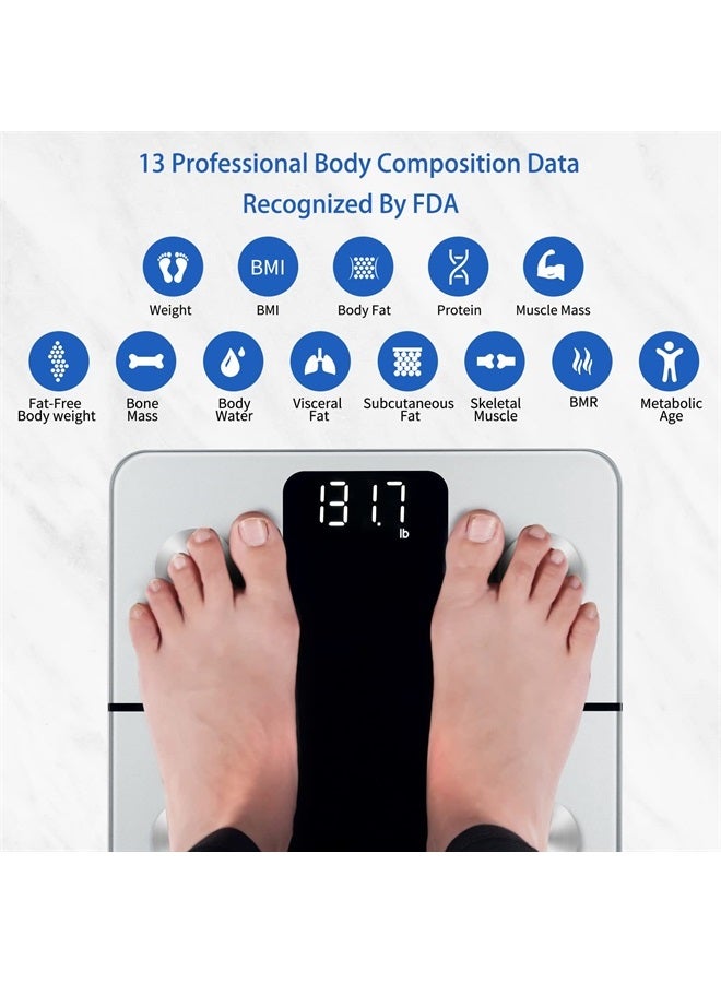 Vitafit موازين ذكية لوزن الجسم ونسبة الدهون، موازين احترافية منذ 2001، ميزان حمام رقمي لاسلكي لتطبيق مزامنة الماء والعضلات BMI، 400 رطل، فضي - Image 3