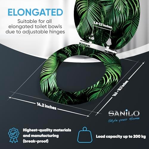 SANILO Wooden Toilet Seat with Soft Close [ELONGATED] - Decorative, Quiet & Slow Close Molded Wood Seat - With Strong Bumpers & Hinges - Adjustable Fit - Palmdream - Image 4