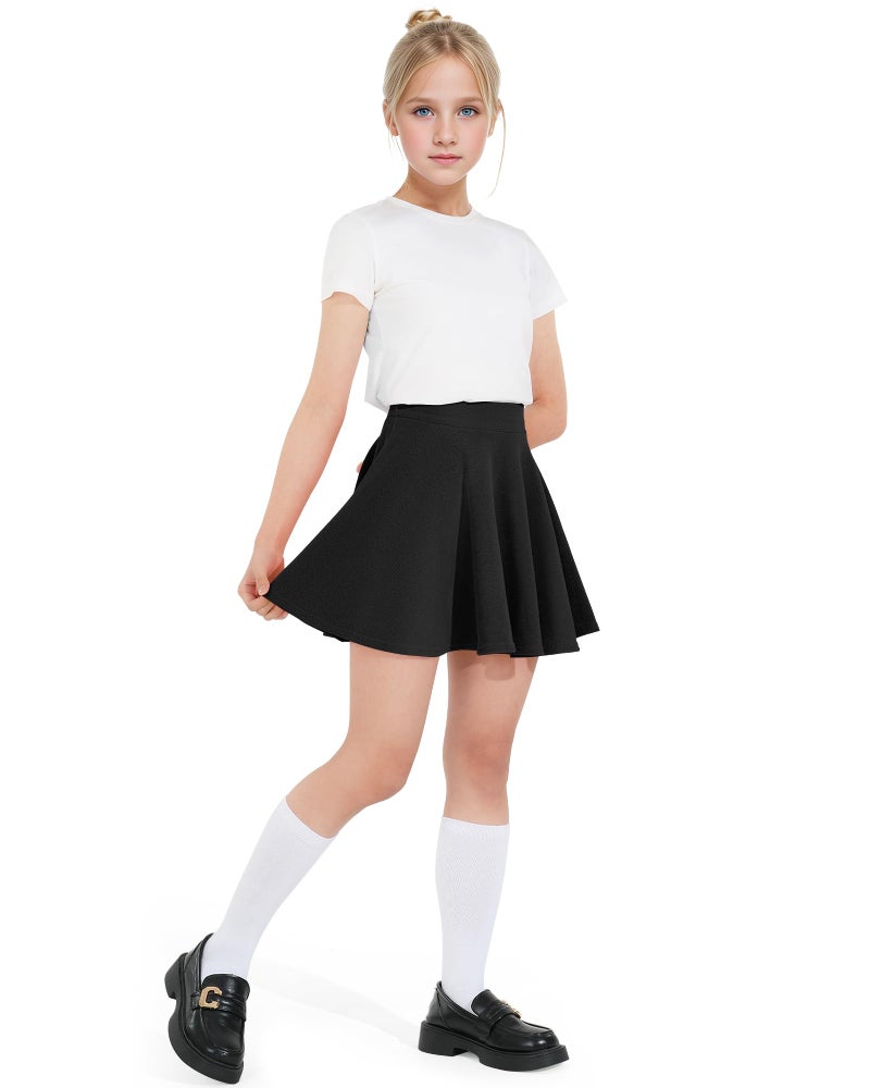 BOOPH Kids Girls Casual Mini Flare Plain Pleated Skater Skirts 11-12 Years Black - Image 2