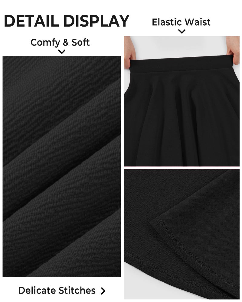 BOOPH Kids Girls Casual Mini Flare Plain Pleated Skater Skirts 11-12 Years Black - Image 4