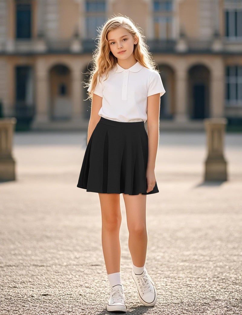BOOPH Kids Girls Casual Mini Flare Plain Pleated Skater Skirts 11-12 Years Black - Image 3