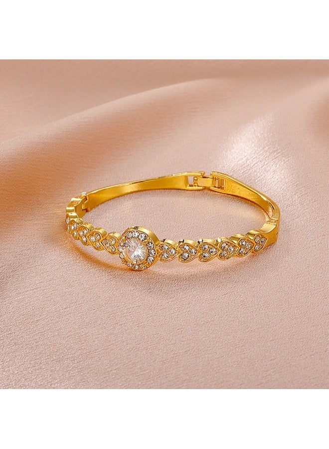 Women's Gold Plated Braided Heart Cubic Zirconia Bracelet - Image 3