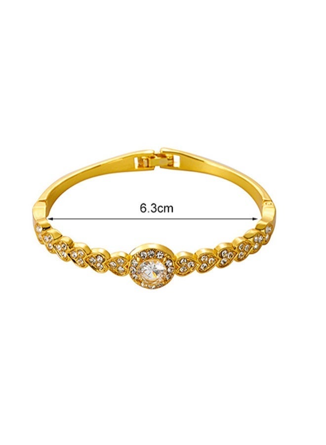 DAEVO 18K Gold Plated Luxury Heart‑Link Sparkling Zircon Open Cuff Bangle Women Elegant Bridal Wedding Daily Party Statement Gift Jewelry - Image 3