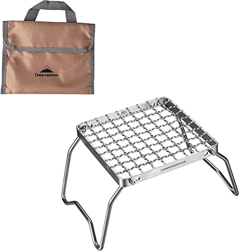camping moon Campingmoon Portable Campfire Grill Grate 304 Stainless Steel Folding Camping Grill Over Gas Stove BBQ Grill Rack with Legs and Carrying Bag - Image 1