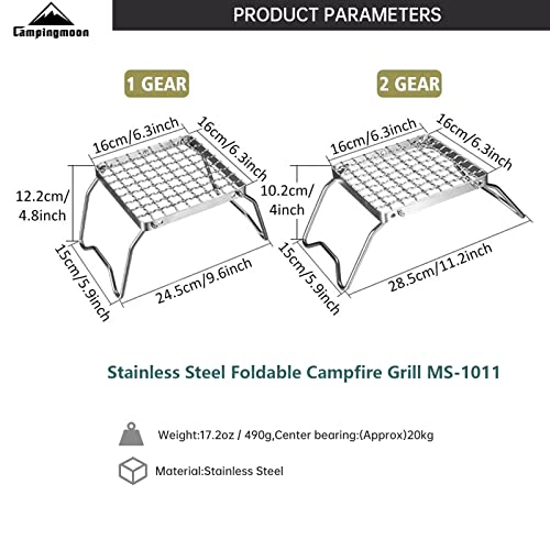 camping moon Campingmoon Portable Campfire Grill Grate 304 Stainless Steel Folding Camping Grill Over Gas Stove BBQ Grill Rack with Legs and Carrying Bag - Image 4
