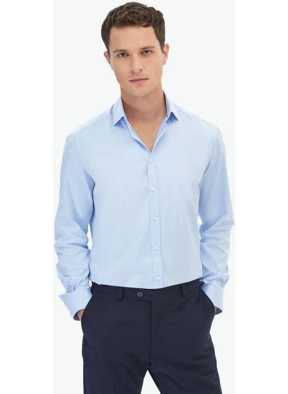 Kip Blue Plain Regular Fit Woven Classic 100% Cotton Shirt