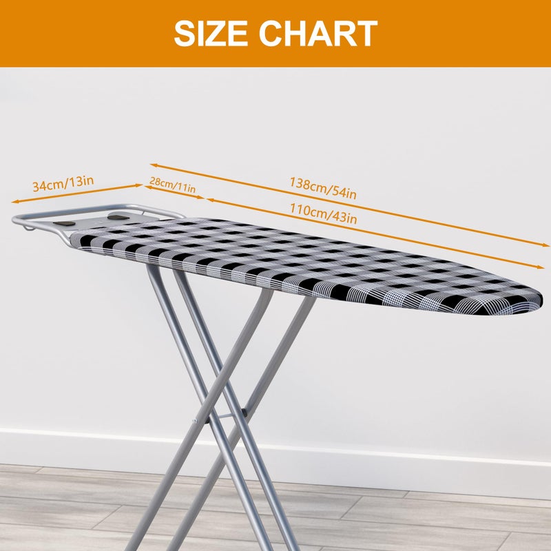 Jakeefud Ironing Board 13" X 43" W/Extra Thick Heavy Duty Padded Cover, Height Adjustable,Heat & Scorch Resistant Fabric, Anti-Skid Feet, Extra Wide, Easy to Fold Checkered Gray - Image 3