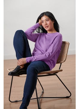Tchibo Women Crew Neck Long Sleeve Textured Sweater, Lilac  - Image 1