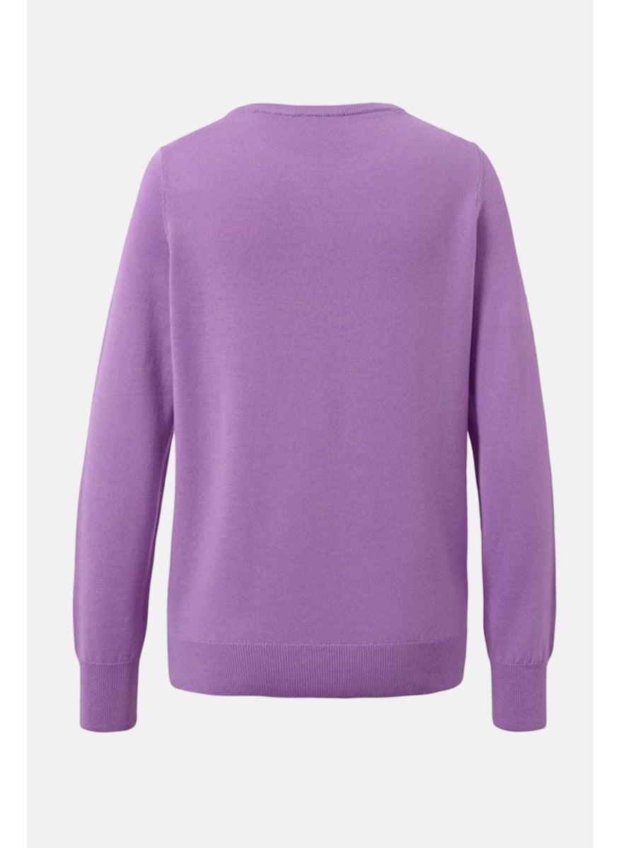 Tchibo Women Crew Neck Long Sleeve Textured Sweater, Lilac  - Image 3
