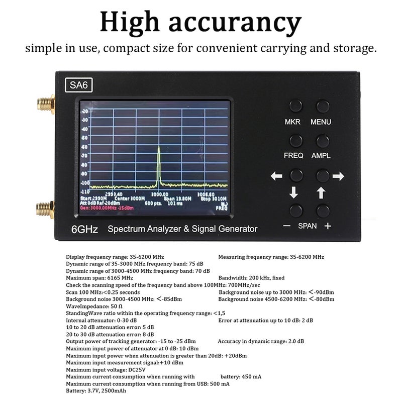 SA6 Portable Spectrum Analyzer Signal Generator 3.2 inch Touched Screen Multifunctional Handheld Spectrum Analyzer Signalizer Signal Tester - Image 2