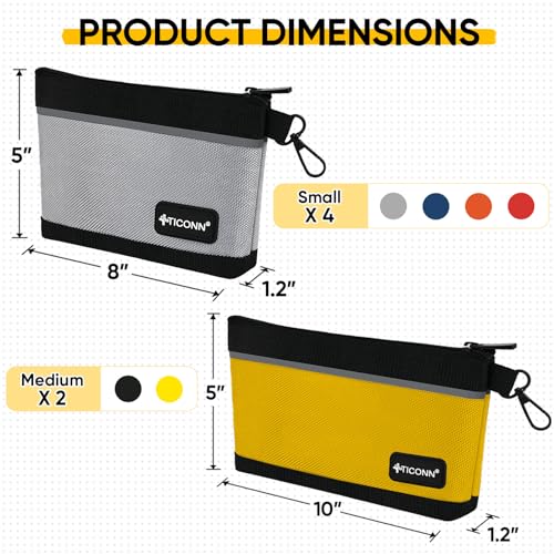 TICONN Tool Pouches with Zipper, 1680D Oxford Small Tool Bags, Waterproof Utility Bag Zipper Pouch for Tool Organizers and Storage (6 Pack Combo) - Image 4