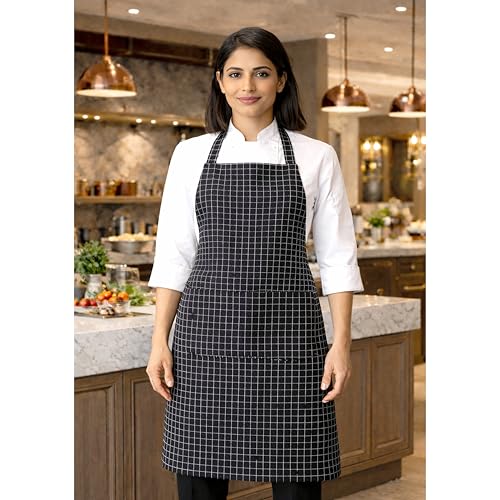 CRAZYWEAVES 100% Cotton Cooking kitchen Apron for Women and Men chef apron With adjustable neckstrap and ties with center pocket with strong and durable cotton apron - Image 1
