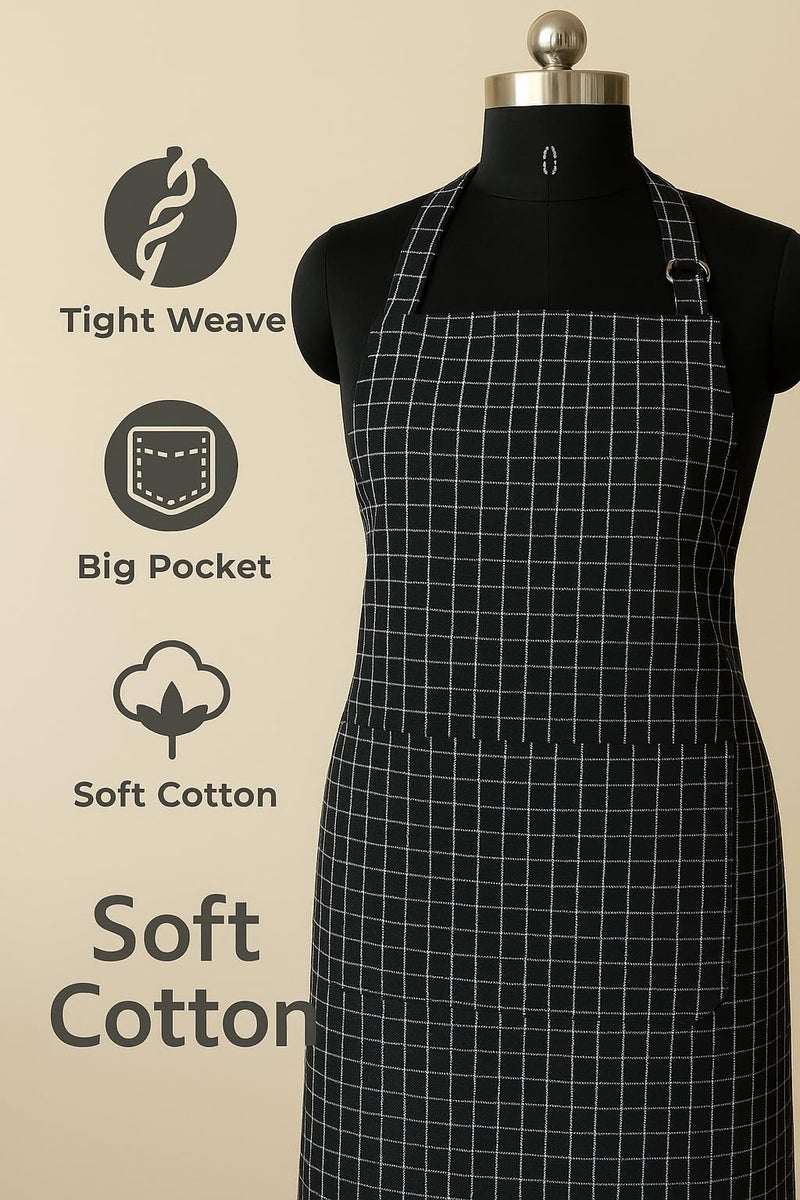 CRAZYWEAVES 100% Cotton Cooking kitchen Apron for Women and Men chef apron With adjustable neckstrap and ties with center pocket with strong and durable cotton apron - Image 3