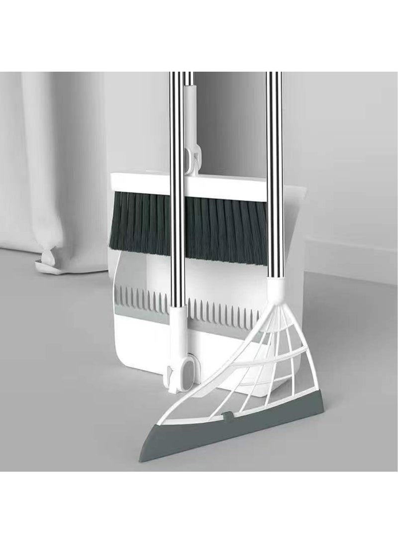 هاي هونور مجموعة مكنسة ومجارف منزلية، مكانس بمقبض طويل ومجموعات مجرفة منزلية ناعمة، مجموعة من مكنسة ومجارف ذات أسنان طويلة من البلاستيك المقاوم للصدأ، مجموعة مكنسة ومجارف واقفة للمنزل (أبيض) - Image 1