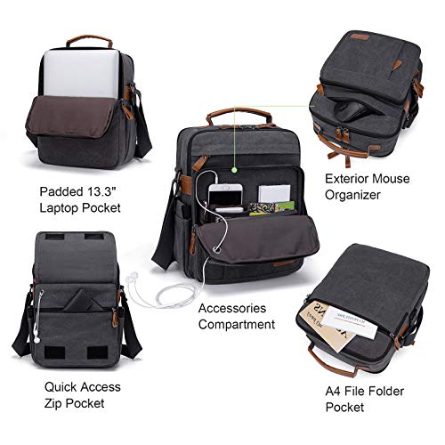 ESTARER Mens Medium Messenger Bag for 13.3'' laptop, Water-resistant Vertical 12.9'' Shoulder Bag Tablet Carry Case - Image 4