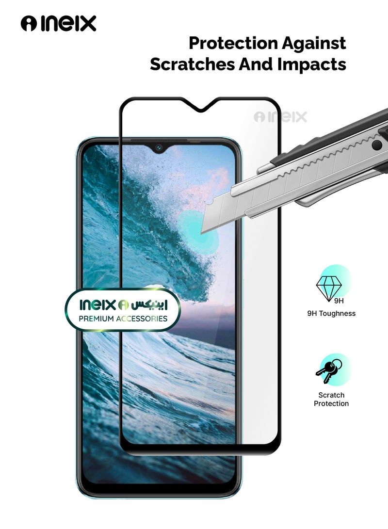 INEIX 2 Pieces Full Body Covered Tempered Glass Screen Protector For itel S23-Clear/Black - Image 4